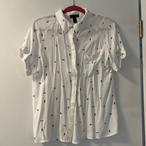 Aqua white button down with summer print